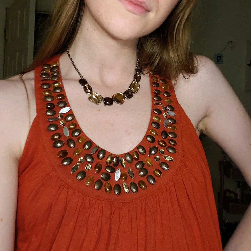 rusty/burnt orange top with beads